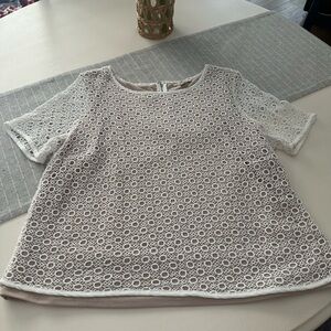 Cream eyelet detail  Short Sleeve Blouse